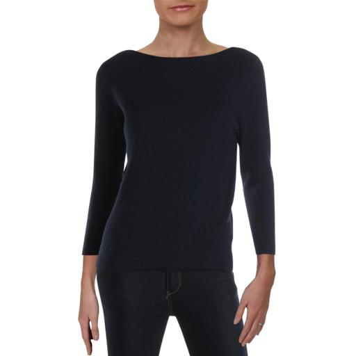 Lauren Ralph Womens Petites Leslie Ribbed 3/4 Sleeves Crewneck Sweater - TopLine Fashion Lounge