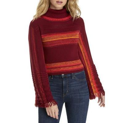 Free People Striped Flared-Sleeve Turtlene Red Berry S - 