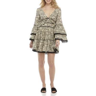 Free People Printe Tiered-Sleeve Peasant D Black And White Combo M - 