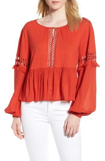 Lucky Brand Cutout Illusion Peasant Top Red Clay S - 