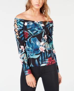 GUESS Catrina Off-The-Shoulder Laced Hibiscus Jungle M - 