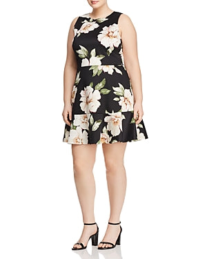 Love Ady Womens Plus Floral Print Ruffle Scuba Dress