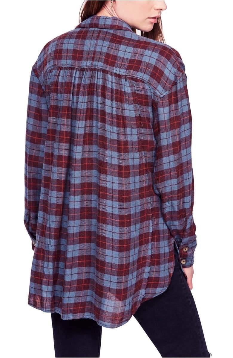 Free People All About the Feel Cotton Plaid Shirt - Purple S - 
