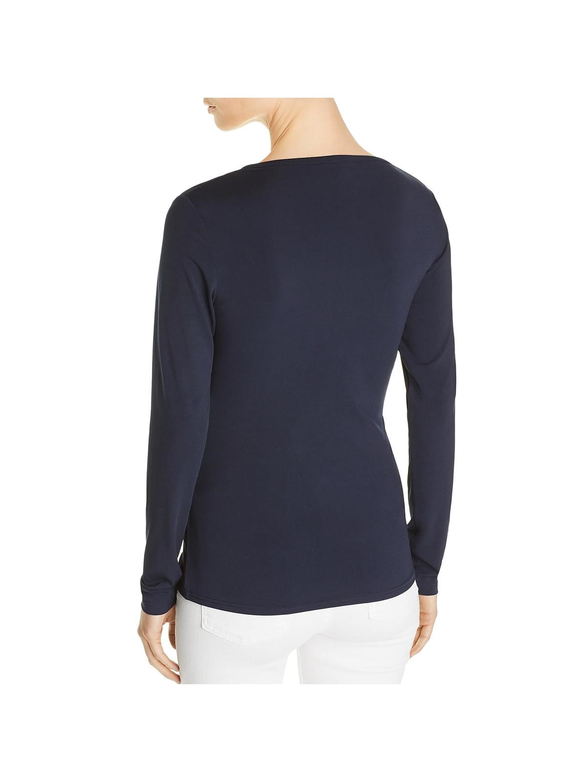 Le Gali Womens Knit Top Navy Side-Ruched Long Sleeve XXL