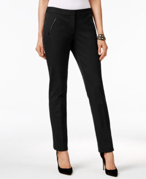 Alfani Faux-Leather-Trim Slim-Leg Pants