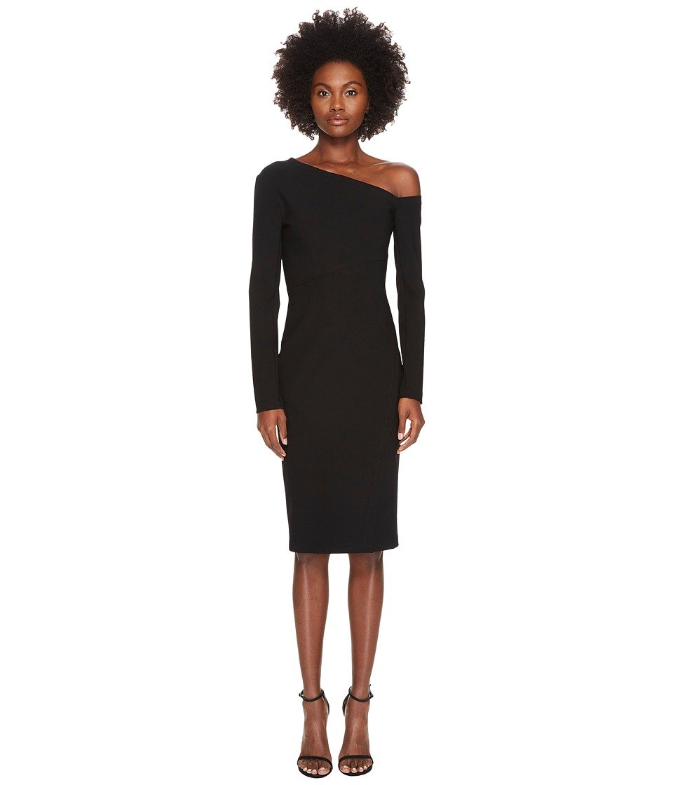 YIGAL AZROUEL - 3/4 Sleeve One Shoulder Fitted Dress (Black) Women's Dress - TopLine Fashion Lounge