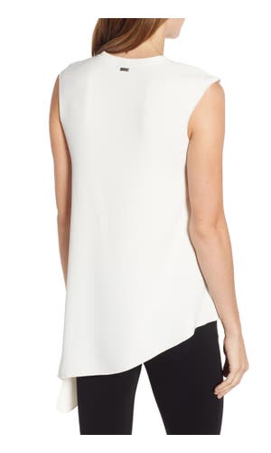 ANNE KLEIN Fluid Asymmetrical Hem Sleeveless Crepe Blouse