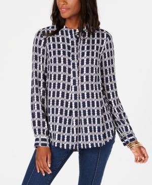 Charter Club Petite Printed Blouse Intrepid Blue Dot PS - 