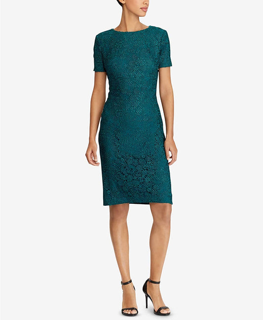 Lauren Ralph Lauren Women's Floral Lace Dress, Meridian Jade, 14