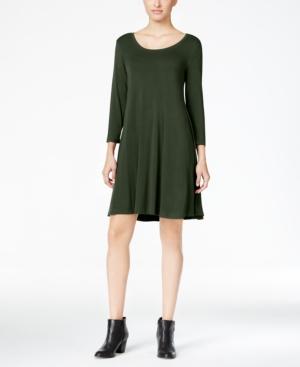 Style Co Petite Solid Swing Dress Evening Olive PL - 