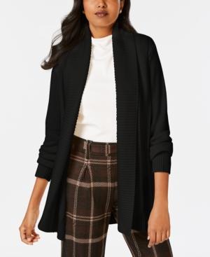 Charter Club Shawl-Collar Long-Sleeve Cardi Deep Black XL - 