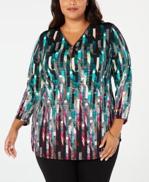 JM Collection Plus Size Printed Zip Tunic Luxe Lines 3X