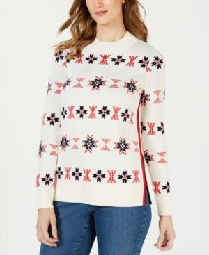 Charter Club Mock-Neck Snowflake Sweater Ivory Combo S - TopLine Fashion Lounge