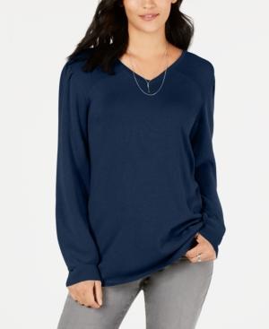 Style Co Pleated-Sleeve Tunic Sweater Twilight Sap S