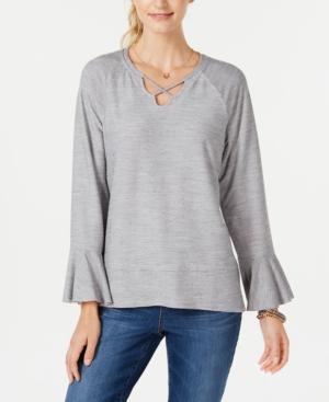 Style Co X-Front Bell-Sleeve Top Light Grey XL