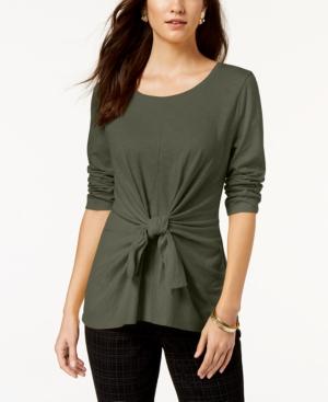 Style Co Petite Tie-Front Top Olive Sprig PS