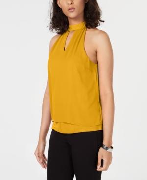 Bar III Mock-Neck Keyhole Top Yellow S - 