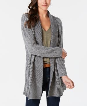 Style Co Petite Ribbed Shawl-Collar Car Grey Heather Combo PS