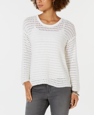 Style Co Cotton Pointelle Sweater Winter White XL
