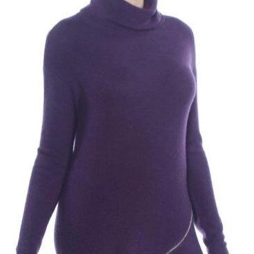 Bar III Zipper-Trim Turtleneck Sweater Purple L - 