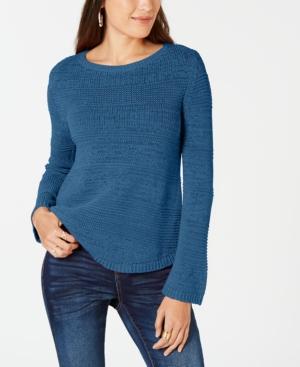 Style Co Mixed-Stitch Crew-Neck Sweater Ocean Tide S