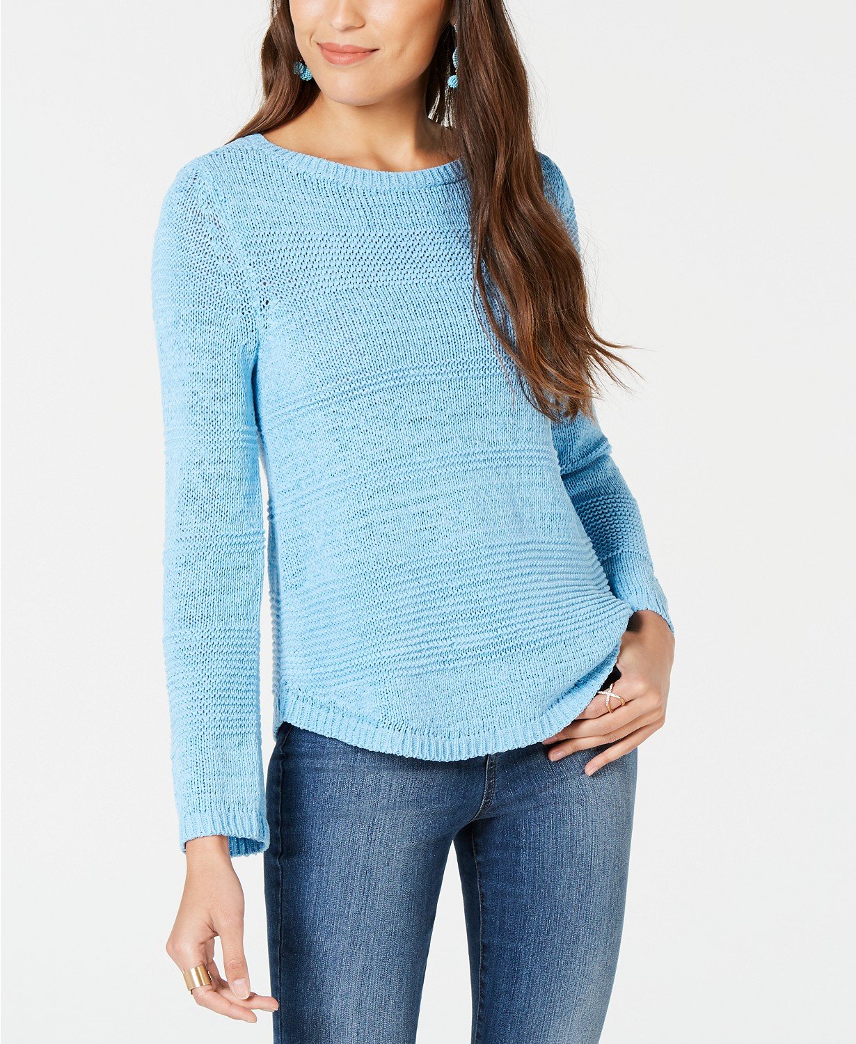 Style Co Mixed-Stitch Crew-Neck Sweater Lilac Kiss M