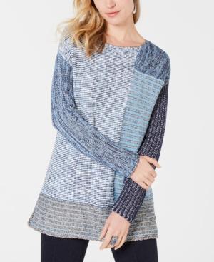 Style Co Blocked Boat-Neck Sweater Blue Combo L