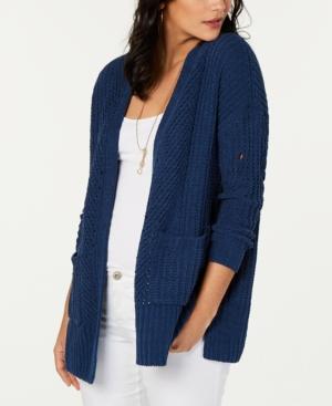 Style Co Chenille Open-Front Cardigan Timeless Navy L