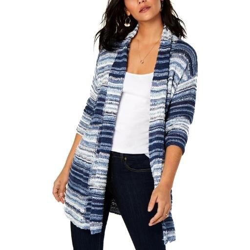 Style Co Striped Open-Front Cardigan Blue Combo M
