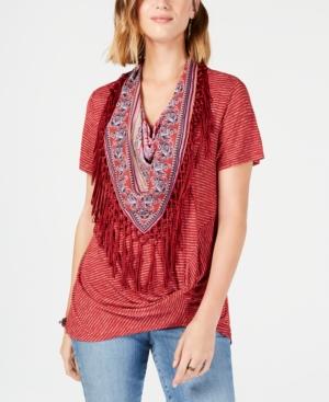 Style Co Striped Knotted Scarf Top Canyon Red M