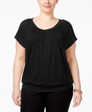 JM Collection Plus Size Blouson Top Deep Black 2X