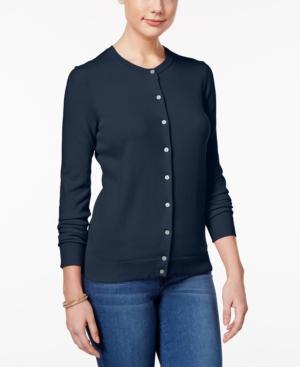 Karen Scott Petite Button-Front Cardigan Intrepid Blue PS