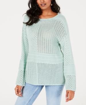 Style Co Patchwork-Stitch Crocheted Swe Mint Ice L