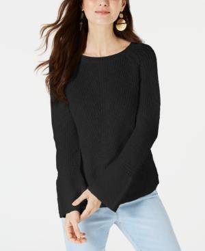 Style Co Cotton Bell-Sleeve Sweater Deep Black M