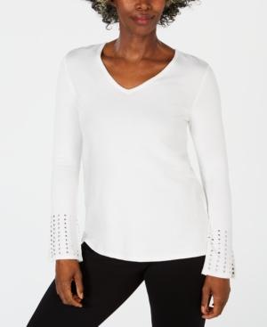 JM Collection Embellished-Sleeve Sweater Winter White XL