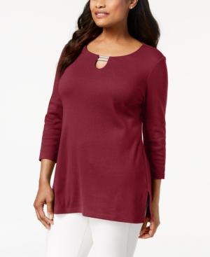 Karen Scott Split-Neck Tunic Top Merlot XL