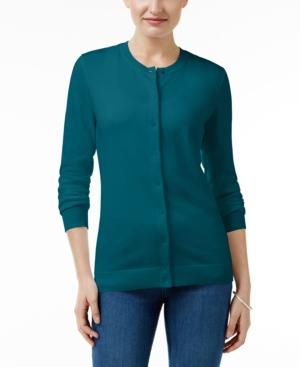 Karen Scott Long-Sleeve Crew-Neck Cardigan True Teal L