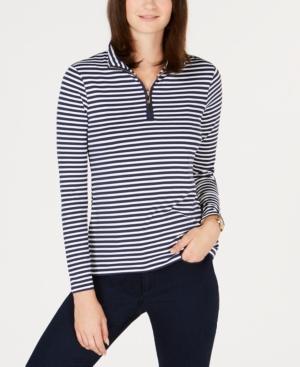 Charter Club Printed Top Navy Stripe Combo L - TopLine Fashion Lounge