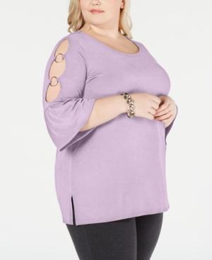 JM Collection Plus Size Cutout-Sleeve Top Lilac Moon 2X