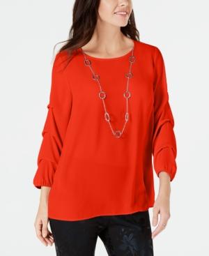 JM Collection Statement-Sleeve Necklace Top Hot Red S