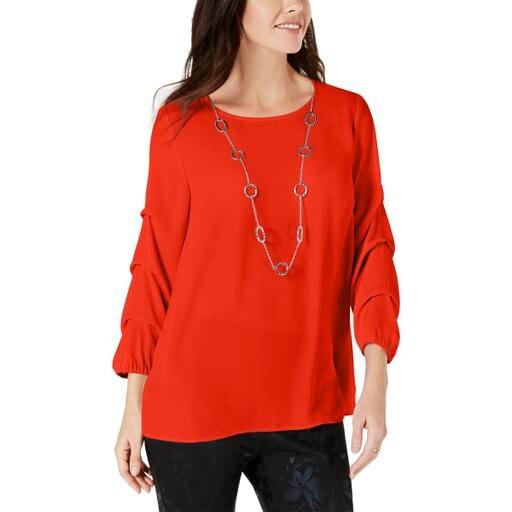 JM Collection Statement-Sleeve Necklace Top Hot Red XL