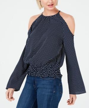 Bar III Printed Cold-Shoulder Top Navy Dot M - 