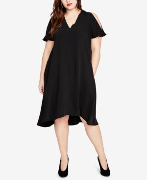 RACHEL Rachel Roy Trendy Plus Size Coretta Cold-Shoulder Shift Dress