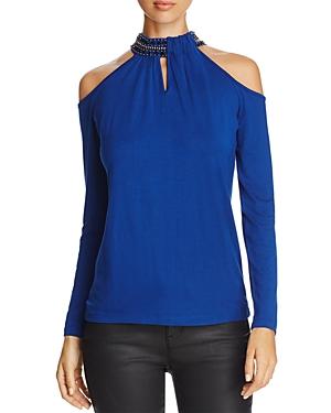 Design History Embellished Collar Cold-Shoulder Top - TopLine Fashion Lounge