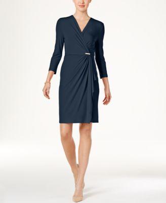 Charter Club Petite Faux-Wrap Dress Intrepid Blue PXS - 