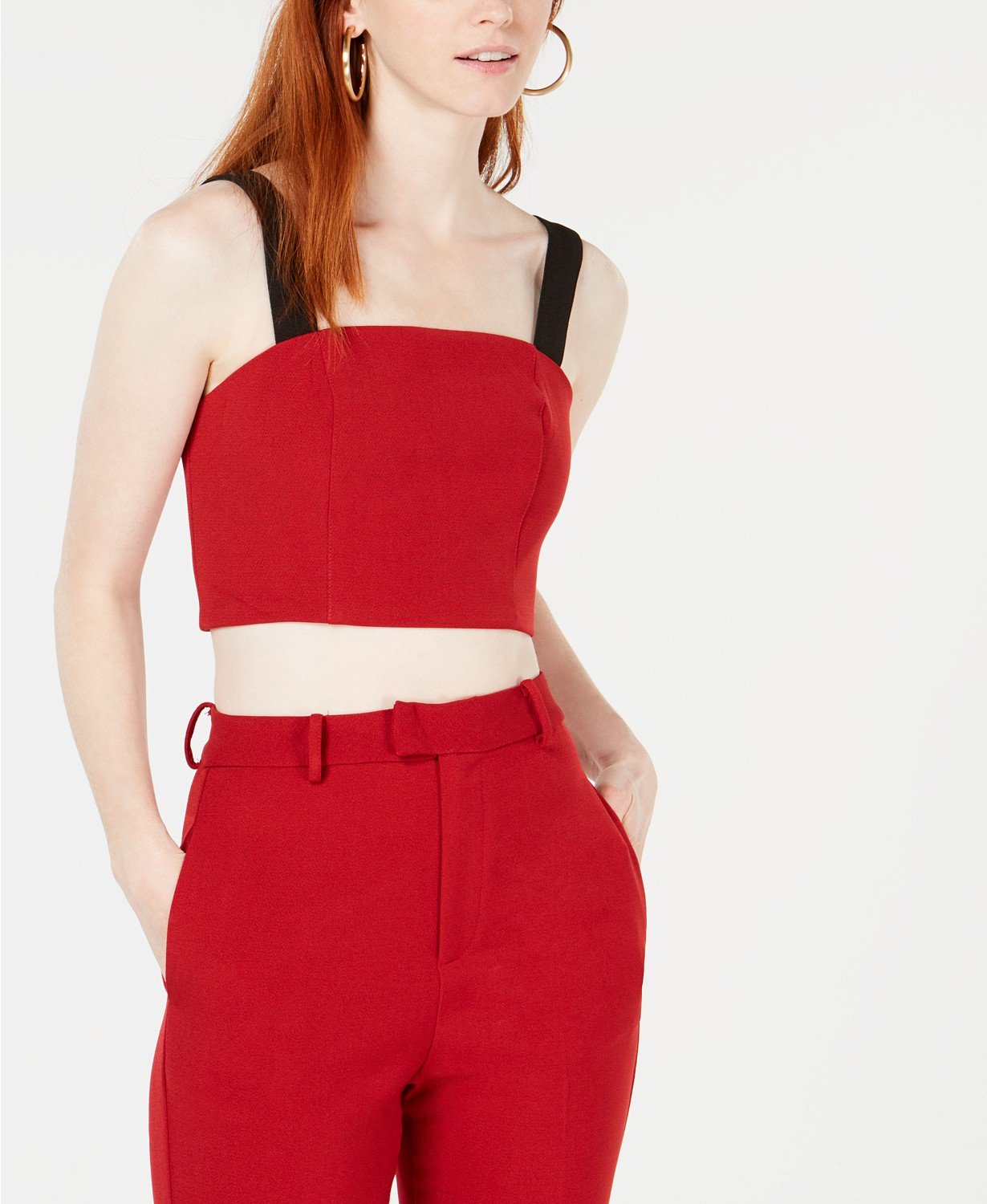 Line Dot Rosey Cropped Top Red M - 