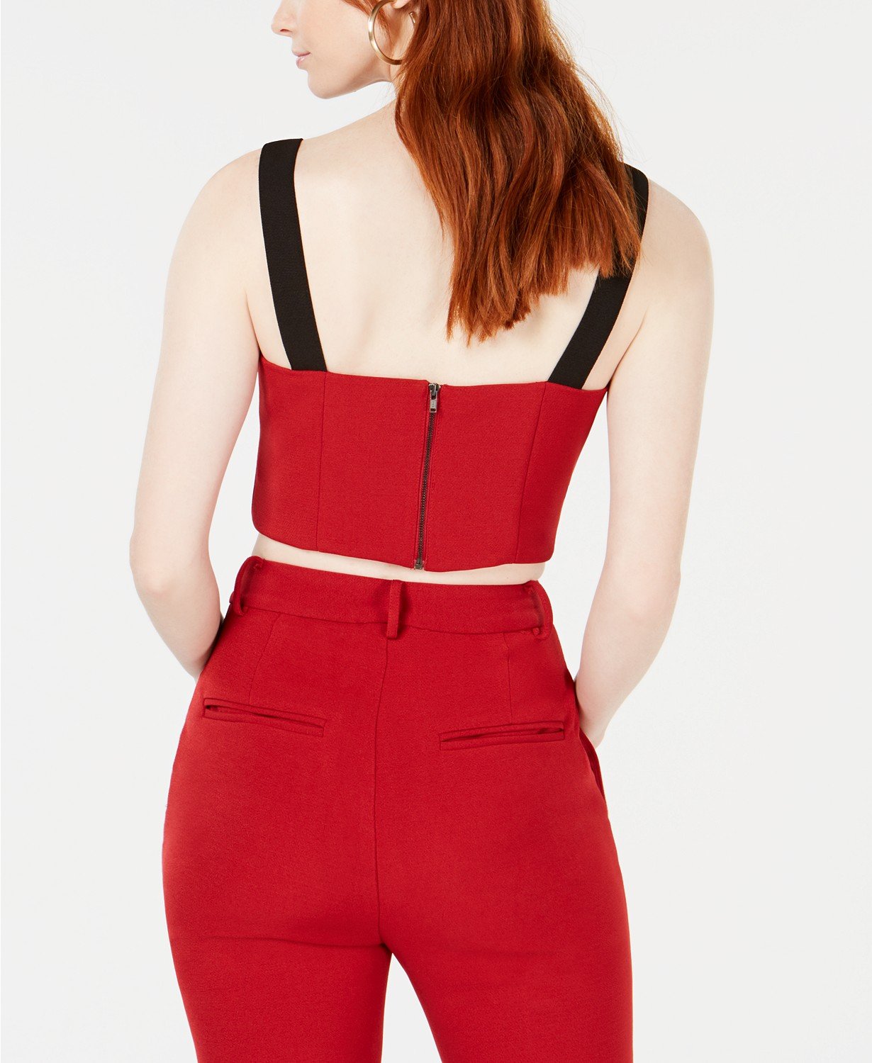 Line Dot Rosey Cropped Top Red M - 