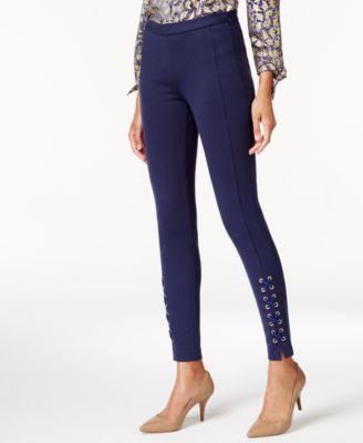 MICHAEL KORS Womens Navy Eyelet Skinny Pants