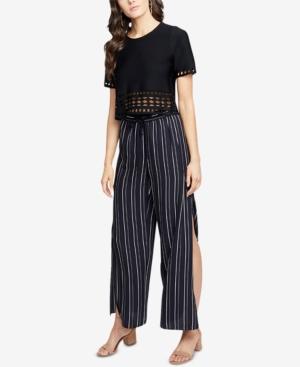 RACHEL Rachel Roy Striped Side-Slit Pants Navy Combo XL - 