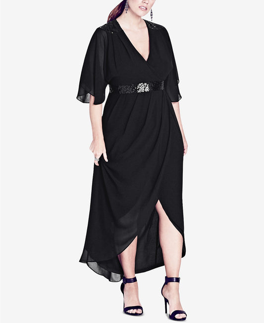 City Chic Trendy Plus Size Sequined Wrap Maxi Dress - TopLine Fashion Lounge